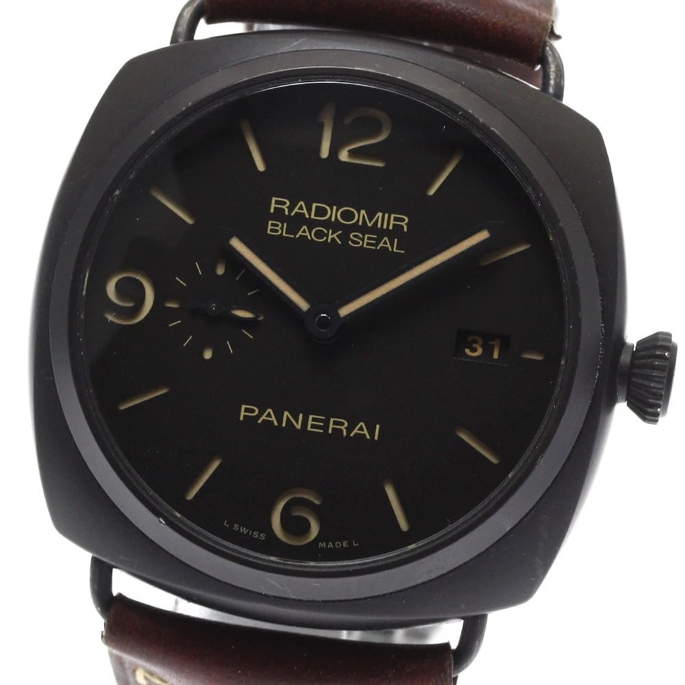 PANERAI RADIOMIR BLACK AUTOMATIC WATCH: PANERAI Radiomir Black Automatic Watch Brand: PANERAI Type/Style: Wristwatch Material: Band Material leather, Case Material Panerai Composite (ceramic) Color: Dial Color black Size: Case size About