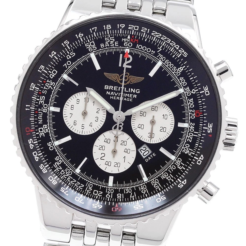 BREITLING NAVITIMER HERITAGE AUTOMATIC WATCH: BREITLING Navitimer Heritage Automatic Watch Brand: BREITLING Type/Style: Wristwatch Material: Band Material Stainless Steel, Case Material Stainless Steel Color: Dial Color Black / Silver Size: Case 