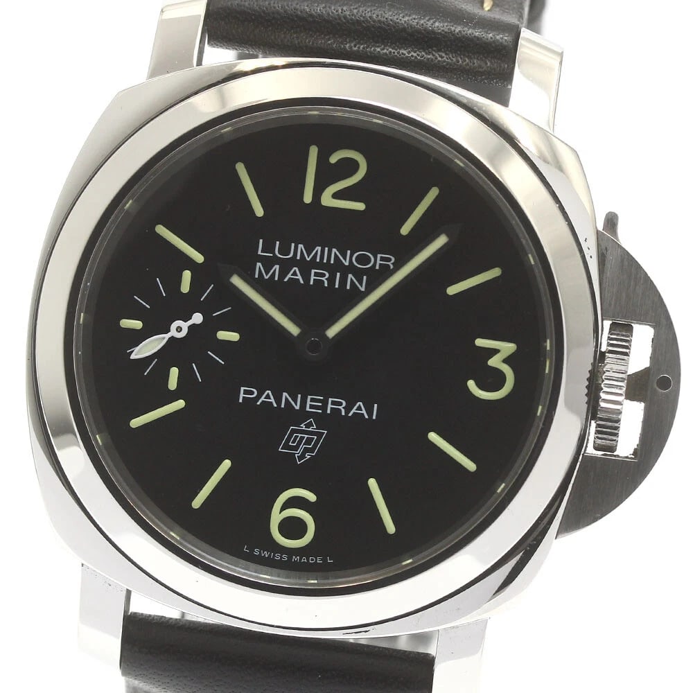 PANERAI LUMINOR MARINA BLACK HAND WINDING WATCH: PANERAI Luminor marina black Hand Winding Watch Brand: PANERAI Type/Style: Wristwatch Material: Band Material leather, Case Material Stainless Steel Color: Dial Color black Size: Case size About 44mm