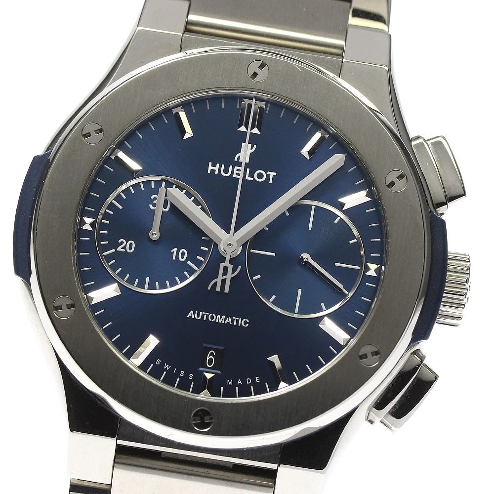 HUBLOT CLASSIC FUSION CHRONOGRAPH AUTOMATIC WATCH: HUBLOT Classic fusion Chronograph Automatic Watch Brand: HUBLOT Type/Style: Wristwatch Material: Band Material titanium, Case Material titanium Color: Dial Color Navy Size: Case size About 46mm