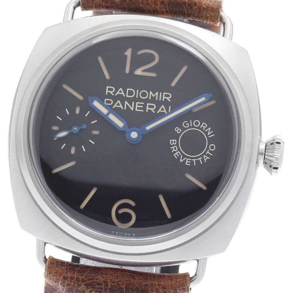 PANERAI RADIOMIR HAND WINDING WATCH: PANERAI Radiomir Hand Winding Watch Brand: PANERAI Type/Style: Wristwatch Material: Band Material leather, Case Material Stainless Steel Color: Dial Color black Size: Case size About 44mm (1.7inch)