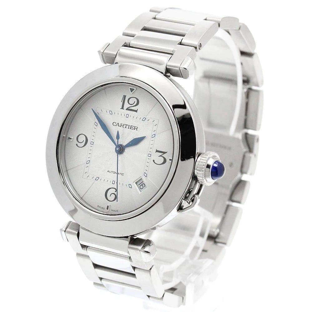 CARTIER PASHA DATE AUTOMATIC WATCH: CARTIER Pasha Date Automatic Watch Brand: CARTIER Type/Style: Wristwatch Material: Band Material Stainless Steel, Case Material Stainless Steel Color: Dial Color Silver Size: Case size About 41mm