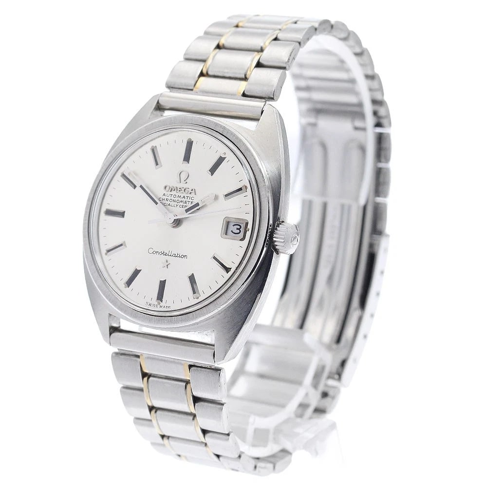 OMEGA CONSTELLATION DATE SILVER AUTOMATIC WATCH: OMEGA Constellation Date Silver Automatic Watch Brand: OMEGA Type/Style: Wristwatch Material: Band Material Stainless Steel/Gold Plated, Case Material Stainless Steel Color: Dial Color Silver Size: