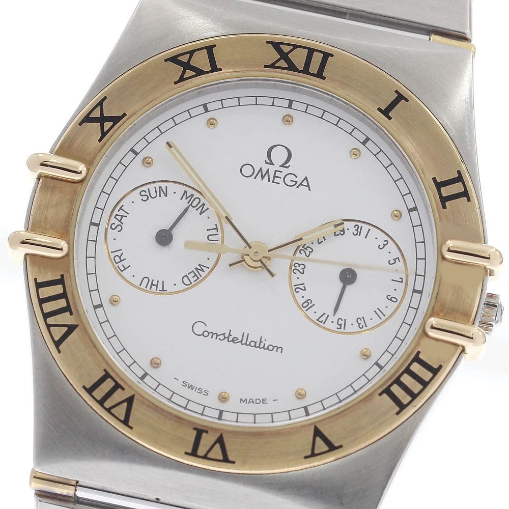 OMEGA CONSTELLATION DATE WHITE QUARTZ WATCH: OMEGA Constellation date white Quartz Watch Brand: OMEGA Type/Style: Wristwatch Material: Band Material Stainless Steel/YG, Case Material Stainless Steel/YG Color: Dial Color white Size: Case size