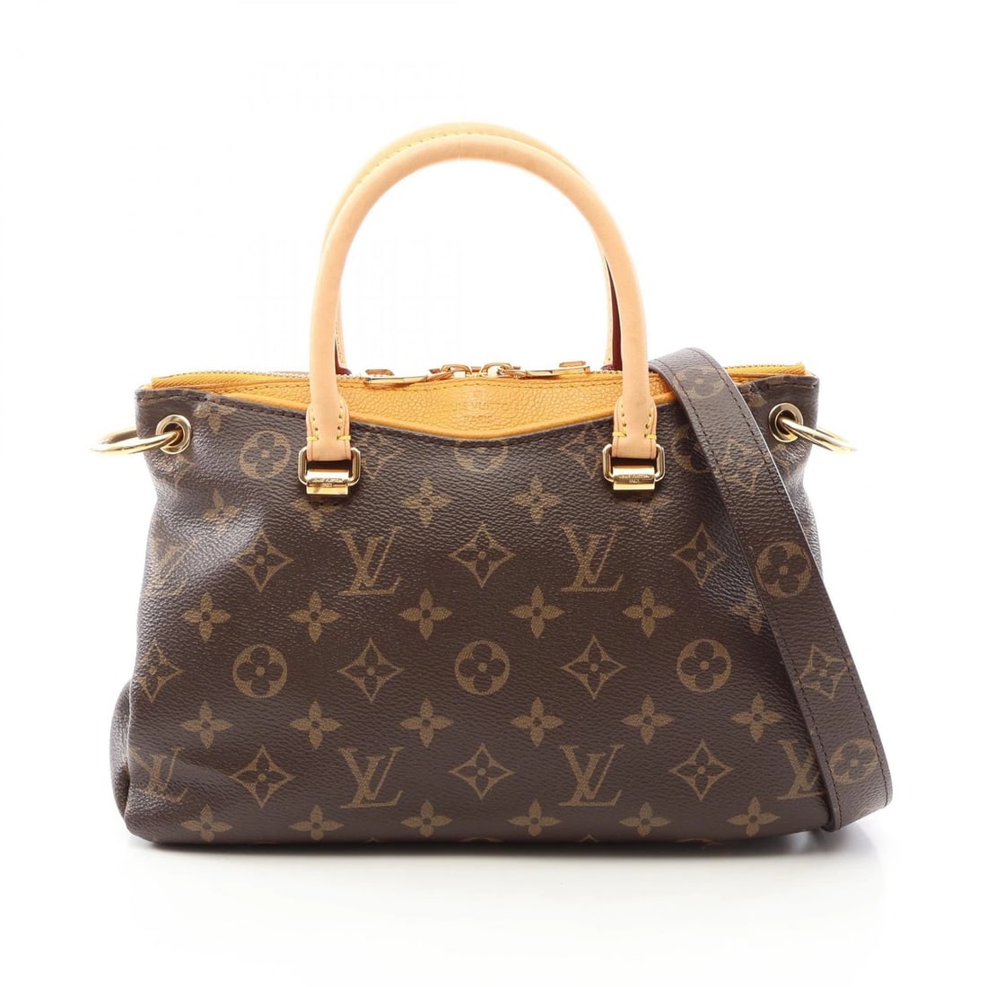 LOUIS VUITTON PALLAS MONOGRAM CROSSBODY HANDBAG: LOUIS VUITTON Pallas Monogram Crossbody Handbag Brand: LOUIS VUITTON Type/Style: Handbag Material: Exterior Material Monogram ? PVC coated canvas Color: Exterior Color Saffron / Brown?ish colors ?