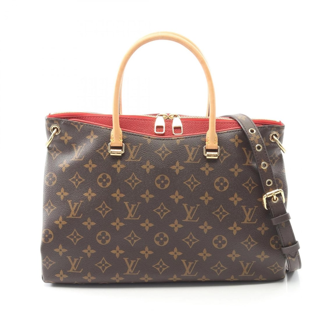 LOUIS VUITTON PALLAS SHOULDER HANDBAG: LOUIS VUITTON Pallas shoulder Handbag Brand: LOUIS VUITTON Type/Style: Handbag Material: Exterior Material Monogram ? PVC coated canvas ? leather Color: Exterior Color Cerise / Brown?ish colors ? Red?