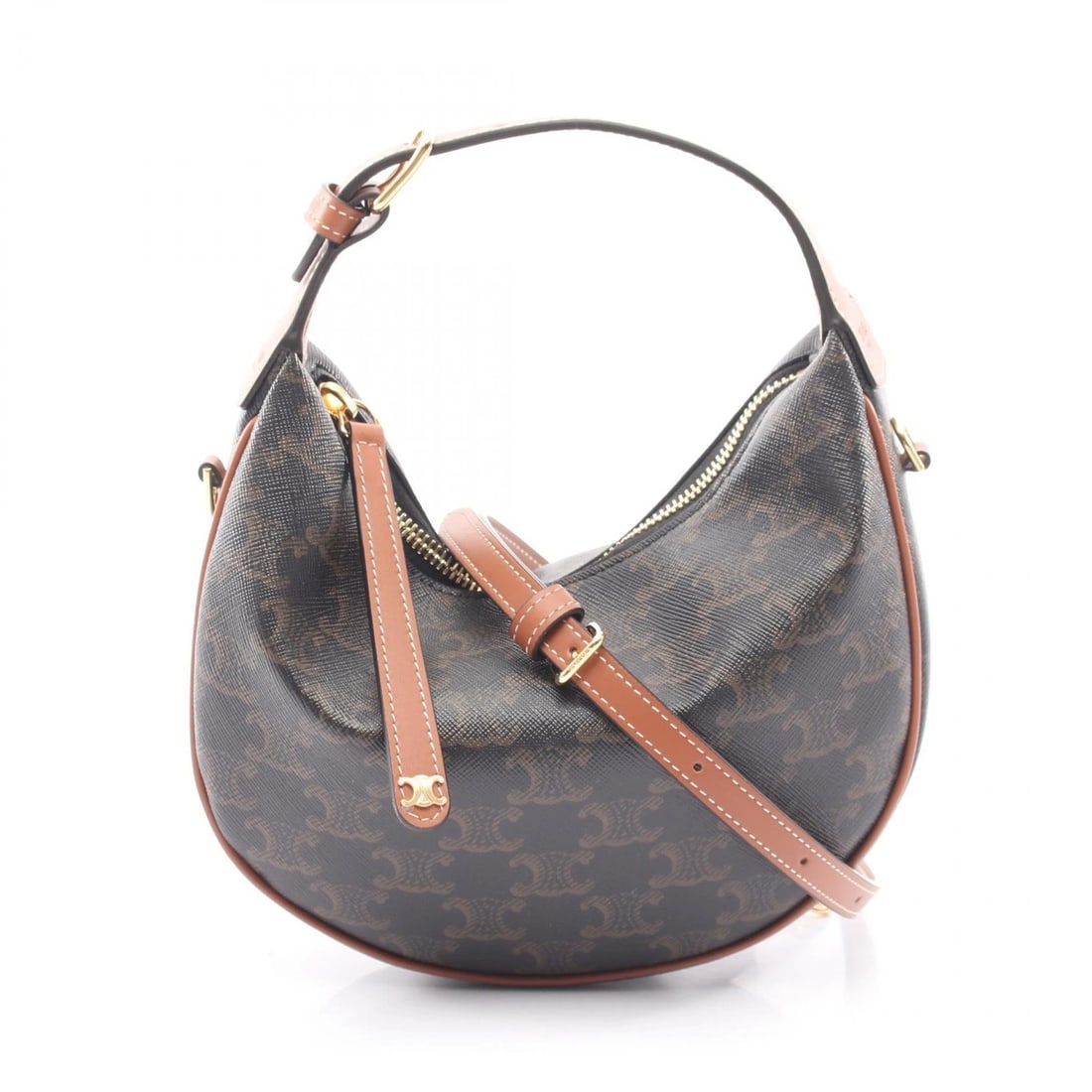 CELINE TEEN LULU TRIOMPHE SHOULDER HANDBAG: CELINE Teen Lulu Triomphe Shoulder Handbag Brand: CELINE Type/Style: Handbag Material: Exterior Material PVC coated canvas ? leather Color: Exterior Color Black?ish colors ? Brown?ish colors Size: