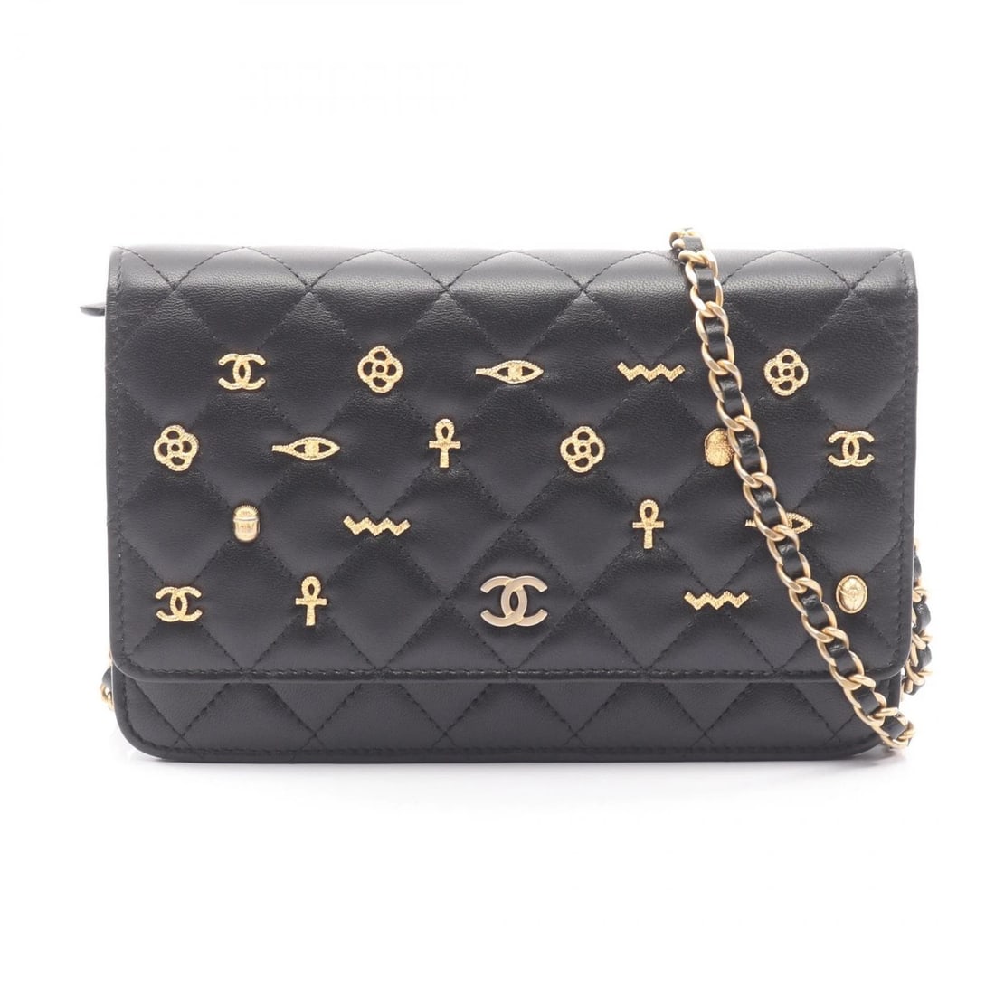 CHANEL MATELASSE EGYPTIAN CHAIN SHOULDER CROSSBODY BAG: CHANEL Matelasse Egyptian Chain Shoulder Crossbody Bag Brand: CHANEL Type/Style: Shoulder Bag Material: Exterior Material Lambskin (sheep leather) Color: Exterior Color Black?ish colors Size: (H:4.7"