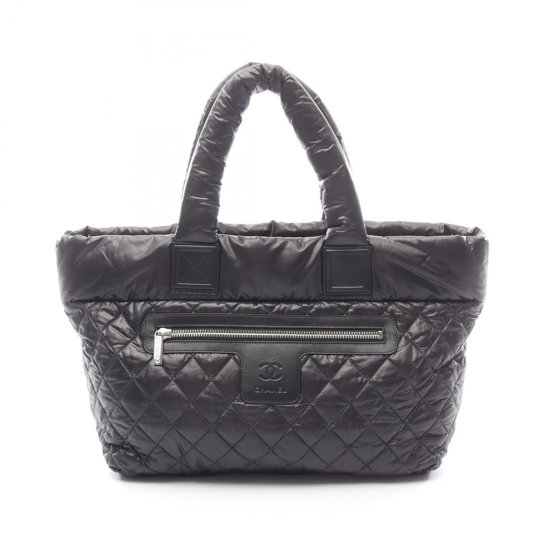 CHANEL MM TOTE HANDBAG NYLON LEATHER BLACK: CHANEL MM Tote Handbag Nylon leather Black Brand: CHANEL Type/Style: Tote Bag Material: Exterior Material Nylon ? leather Color: Exterior Color Black?ish colors Size: (H:11.4" x W:15.0" x D:7.1")