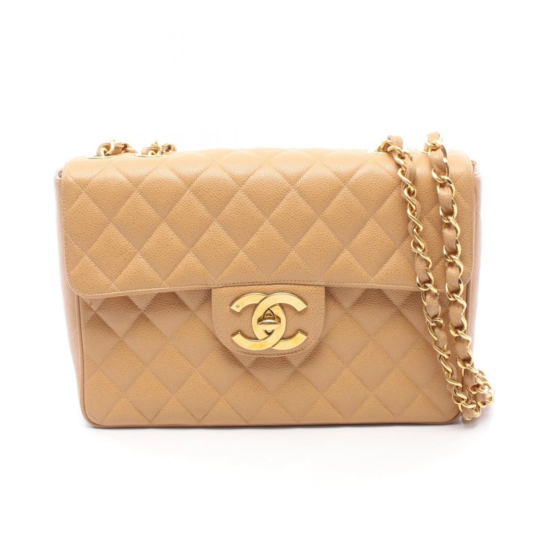 CHANEL JUMBO CHAIN SHOULDER HANDBAG LEATHER BEIGE: CHANEL Jumbo Chain Shoulder Handbag leather Beige Brand: CHANEL Type/Style: Shoulder Bag Material: Exterior Material Grained Calfskin leather Color: Exterior Color Beige?ish colors Size: (H:8.3" x W:1