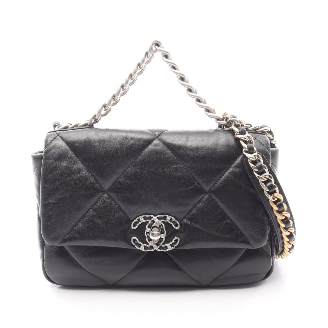 CHANEL 19 DIX-NEUF MATELASSE CHAIN SHOULDER BAG: CHANEL 19 dix-neuf Matelasse Chain Shoulder Bag Brand: CHANEL Type/Style: Shoulder Bag Material: Exterior Material leather Color: Exterior Color Black?ish colors Size: (H:6.7" x W:9.8" x D:3.1") A