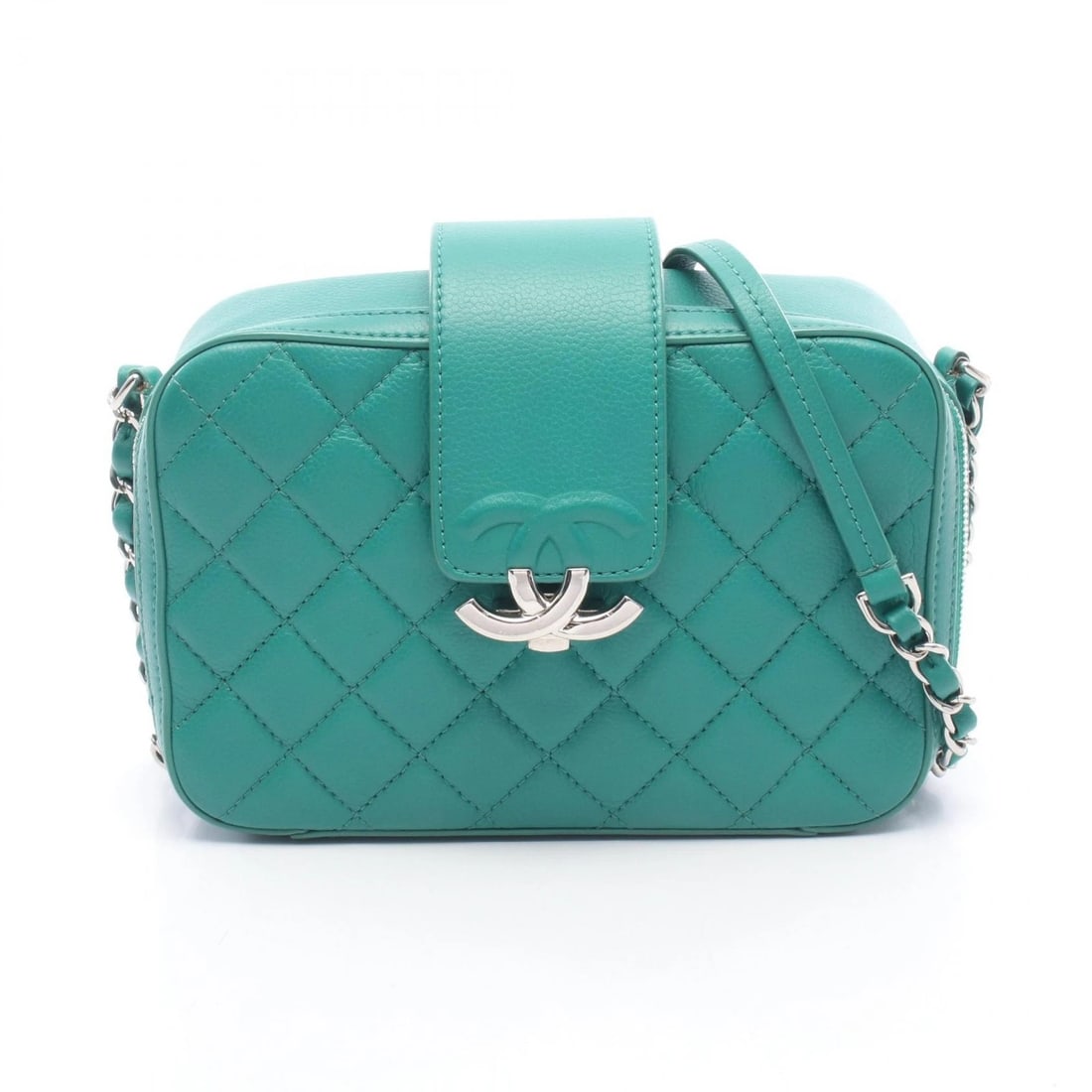 CHANEL MATELASSE HALF COCO SHOULDER CROSSBODY BAG: CHANEL Matelasse Half Coco Shoulder Crossbody Bag Brand: CHANEL Type/Style: Shoulder Bag Material: Exterior Material Grained Calfskin leather Color: Exterior Color Green?ish colors Size: (H:5.9" x W:7