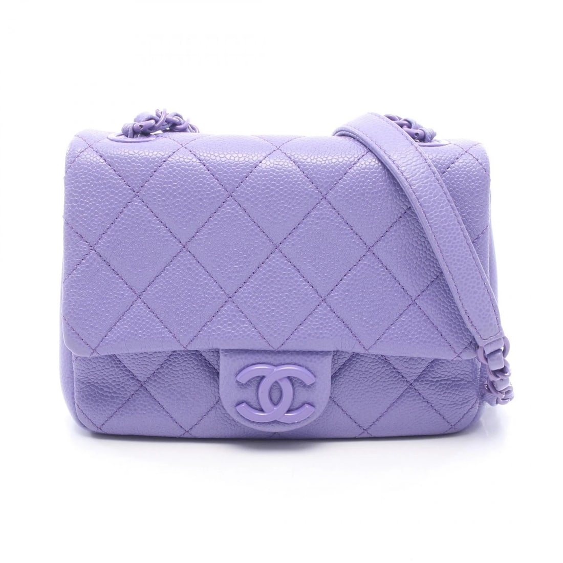 CHANEL MINI MATELASSE CHAIN SHOULDER CROSSBODY BAG: CHANEL Mini Matelasse Chain Shoulder Crossbody Bag Brand: CHANEL Type/Style: Shoulder Bag Material: Exterior Material Grained Calfskin leather Color: Exterior Color Purple?ish colors Size: (H:5.5" x W