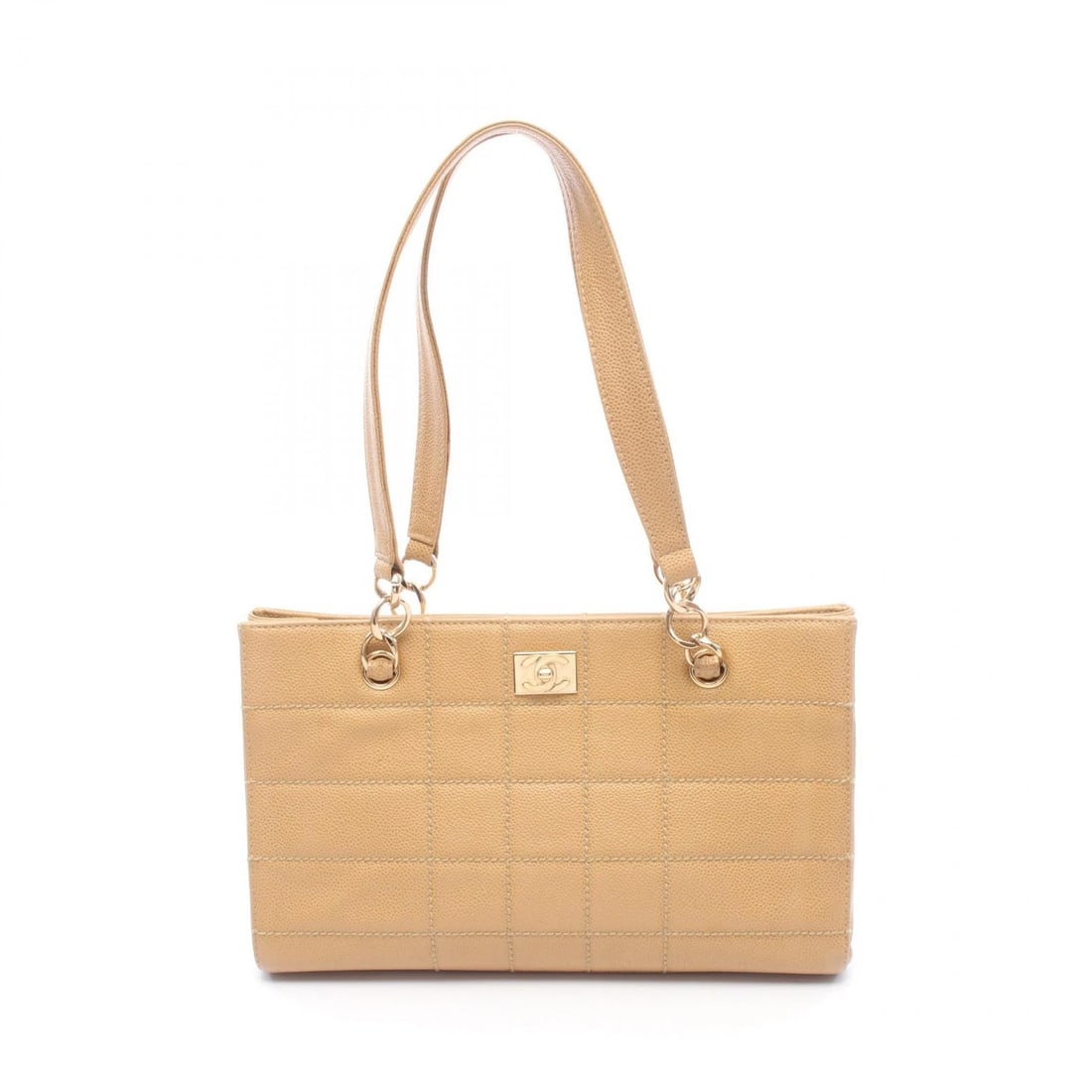 CHANEL CHOCOLATE BAR SHOULDER TOTE BAG: CHANEL Chocolate bar Shoulder Tote Bag Brand: CHANEL Type/Style: Tote Bag Material: Exterior Material Grained Calfskin leather Color: Exterior Color Beige?ish colors Size: (H:7.9" x W:12.8" x D:3.9") 