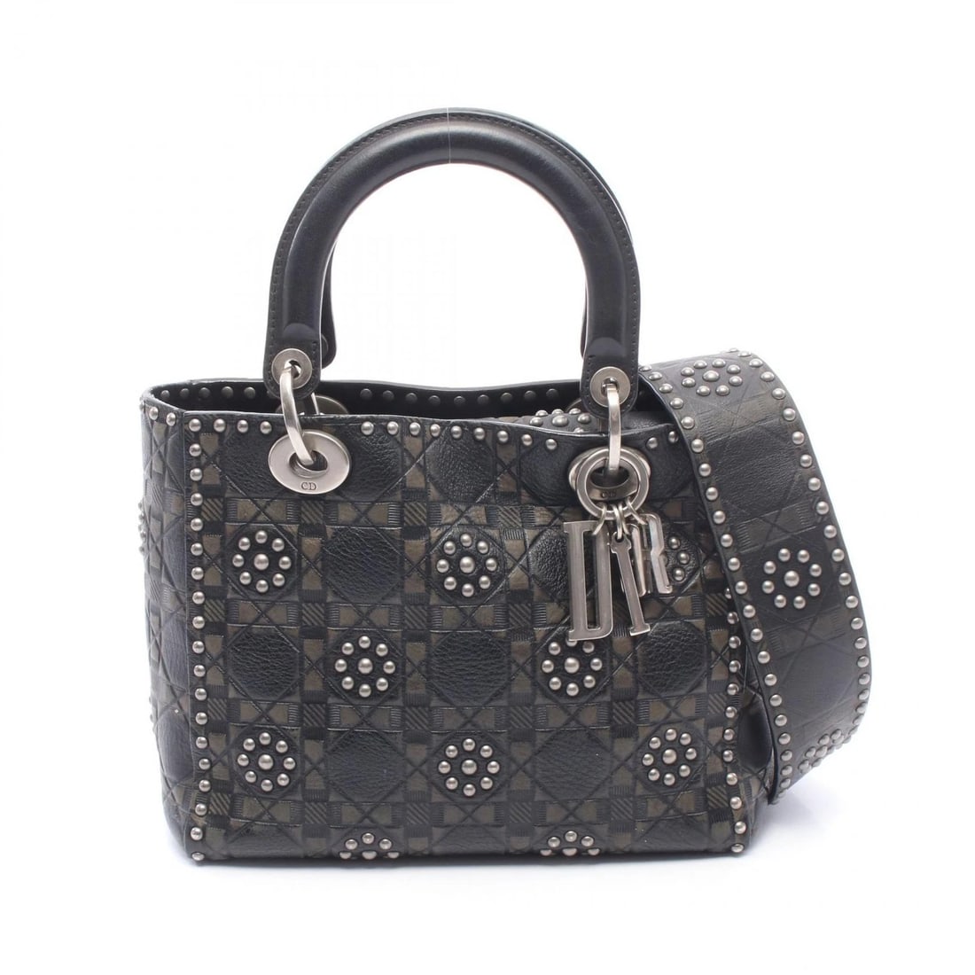 DIOR LADY DIOR SHOULDER HANDBAG LEATHER BLACK KHAKI: Dior LADY DIOR Shoulder Handbag leather Black Khaki Brand: DIOR Type/Style: Handbag Material: Exterior Material leather Color: Exterior Color Black?ish colors ? Khaki?ish colors Size: (H:7.9" x W:9.4"
