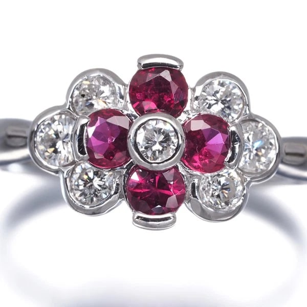 RUBY DIAMOND RING 900 PLATINUM - 2