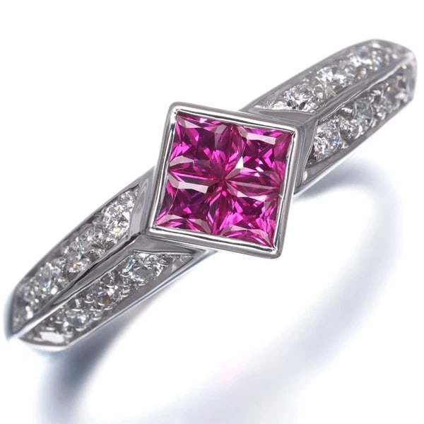 RUBY DIAMOND RING 900 PLATINUM - 2