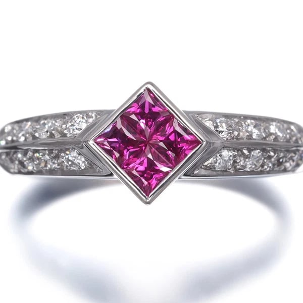 RUBY DIAMOND RING 900 PLATINUM - 3