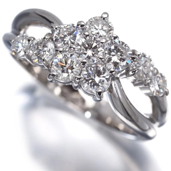 DIAMOND FLOWER RING 900 PLATINUM: Diamond Flower Ring 900 Platinum Brand: Unbranded Type/Style: Ring Material: 900 / Platinum, Main Stone Natural Color: silver Size: US 5.25 - 5.5 Accessories: None Accessories Notice: When purchasing
