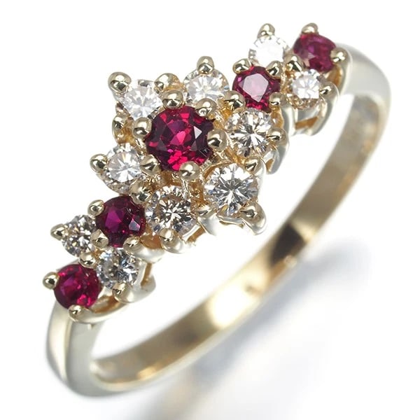 RUBY DIAMOND RING 14K 585 YELLOW GOLD - 2