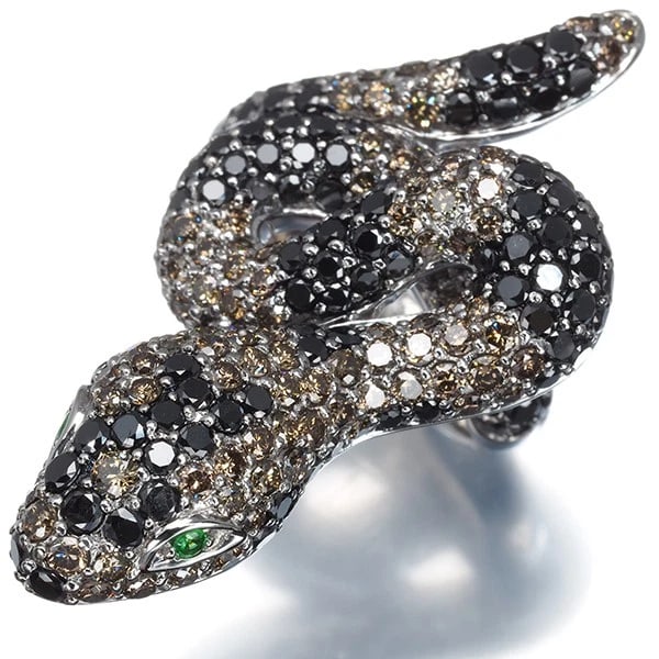 BLACK & BROWN DIAMOND RING 18K WG - 2