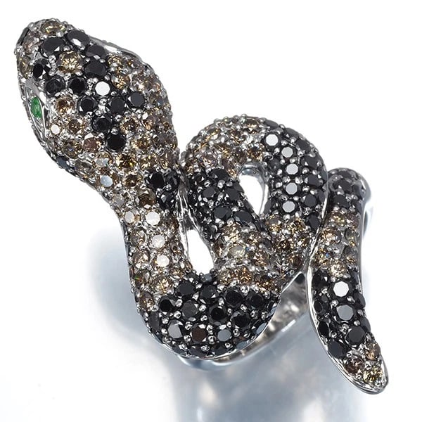 BLACK & BROWN DIAMOND RING 18K WG - 3