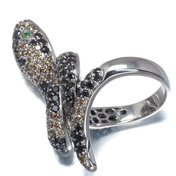BLACK & BROWN DIAMOND RING 18K WG - 4