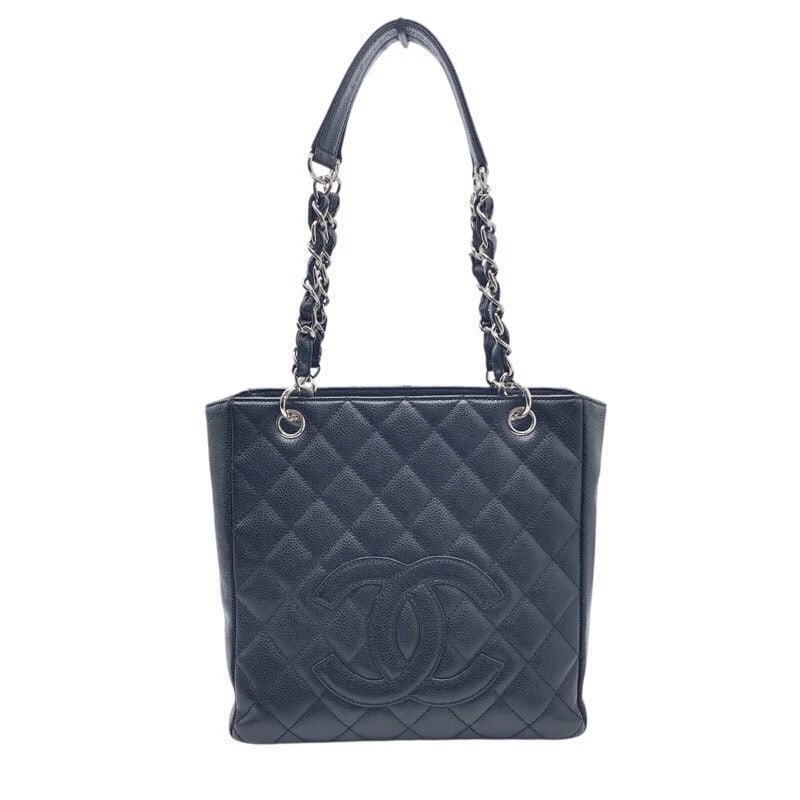 CHANEL PTSCHAIN TOTE BAG: CHANEL PTSChain Tote Bag Brand: CHANEL Type/Style: Tote Bag Material: Caviar skin Color: Black x SV Hardware Size: W9.4 x H9.4x D3.9inch Shoulder:20.9inch Accessories: None Accessories Notice: When