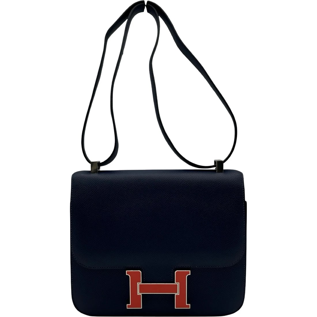 HERMES CONSTANCE SHOULDER BAG: HERMES Constance Shoulder Bag Brand: HERMES Type/Style: Shoulder Bag Material: Epsom Color: Blue Saphir Lacquer Silver Hardware Size: W9.1 x H8.3x D2.0inch Shoulder:35.4inch Accessories: None