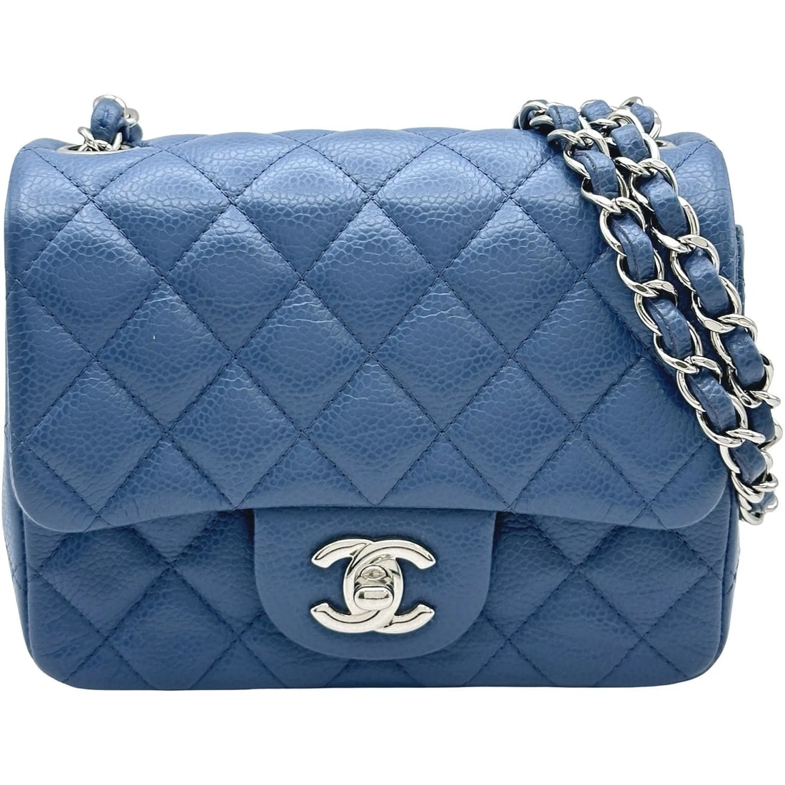 CHANEL MINI MATELASSE SHOULDER BAG: CHANEL mini matelasse Shoulder Bag Brand: CHANEL Type/Style: Shoulder Bag Material: Caviar skin Color: Blue SilverHardware Size: W7.1 x H5.1x D3.0inch Shoulder:41.3inch Accessories: None Accessories