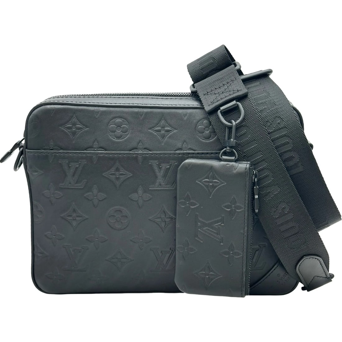 LOUIS VUITTON DUO MESSENGER BAG: LOUIS VUITTON Duo Messenger bag Brand: LOUIS VUITTON Type/Style: Messenger bag Material: Monogram Shadow Color: black Size: W9.6 x H7.1x D1.7inch Shoulder:36.2inch Accessories: None Accessories
