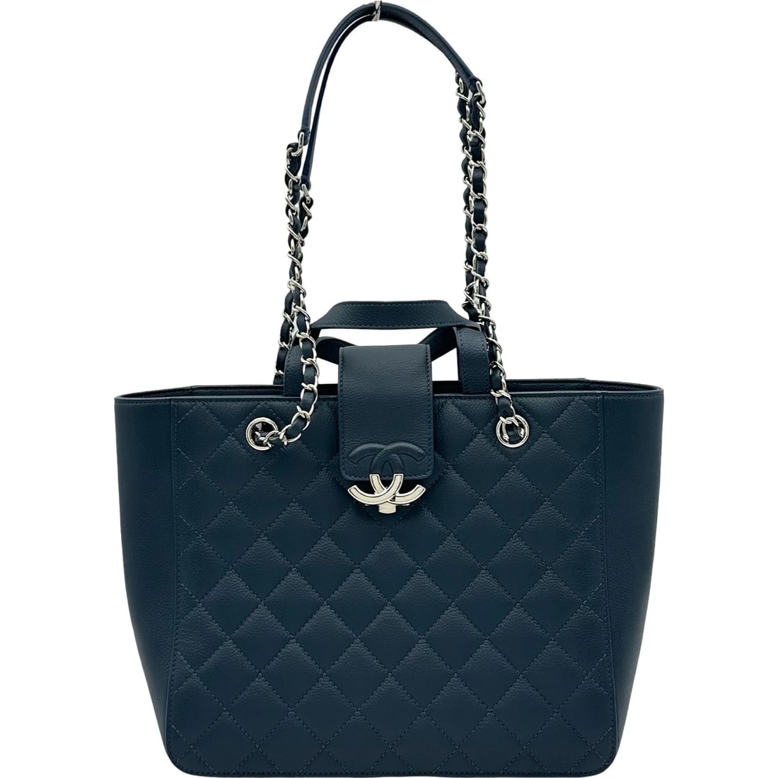 CHANEL SHOPPING SHOULDER BAG: CHANEL shopping Shoulder Bag Brand: CHANEL Type/Style: Shoulder Bag Material: Caviar skin Color: Navy SilverHardware Size: W13.6 x H9.1x D4.5inch Accessories: None Accessories Notice: When