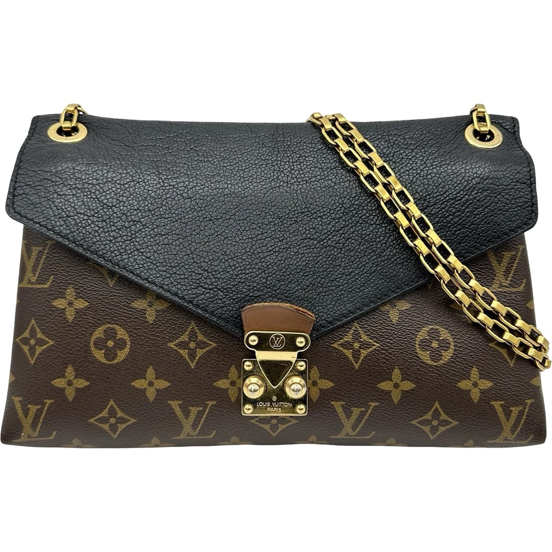LOUIS VUITTON PALAS CHAIN SHOULDER BAG: LOUIS VUITTON Palas Chain Shoulder Bag Brand: LOUIS VUITTON Type/Style: Shoulder Bag Material: Monogram Color: Brown Size: W10.6 x H7.1x D2.2inch Shoulder:27.6inch Accessories: None Accessories