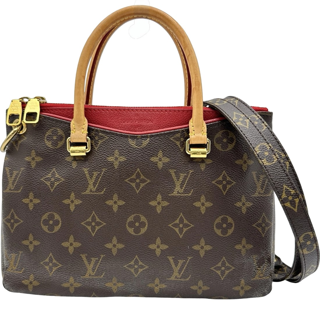 LOUIS VUITTON PALAS HANDBAG: LOUIS VUITTON Palas Handbag Brand: LOUIS VUITTON Type/Style: Handbag Material: Monogram canvas Color: Brown Size: W10.2 x H7.5x D3.1inch Shoulder:47.2inch Accessories: None Accessories Notice: When