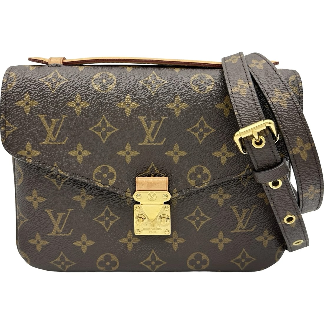 LOUIS VUITTON POCHETTE METIS MM SHOULDER BAG: LOUIS VUITTON Pochette Metis MM Shoulder Bag Brand: LOUIS VUITTON Type/Style: Shoulder Bag Material: Monogram canvas Color: Brown Size: W9.8 x H7.9x D0.0inch Shoulder:42.5inch Accessories: None