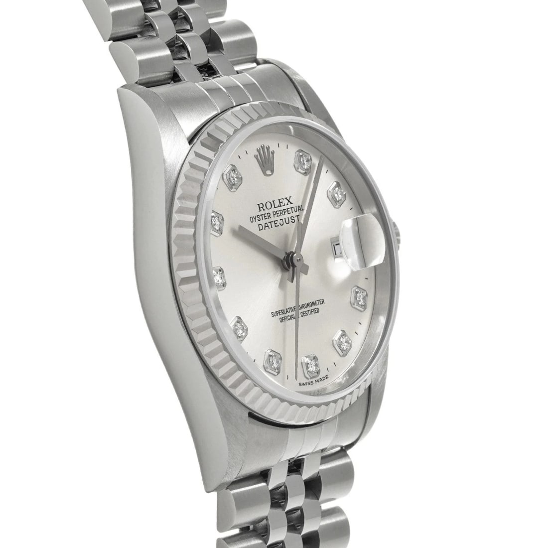 ROLEX DATEJUST SILVER/DIAMOND WATCH - 3