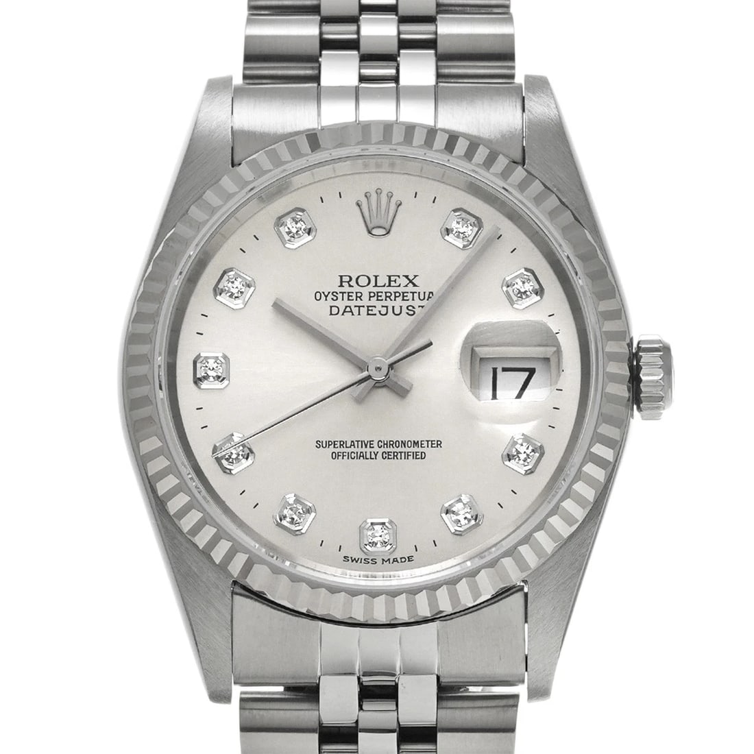 ROLEX DATEJUST SILVER/DIAMOND WATCH - 4