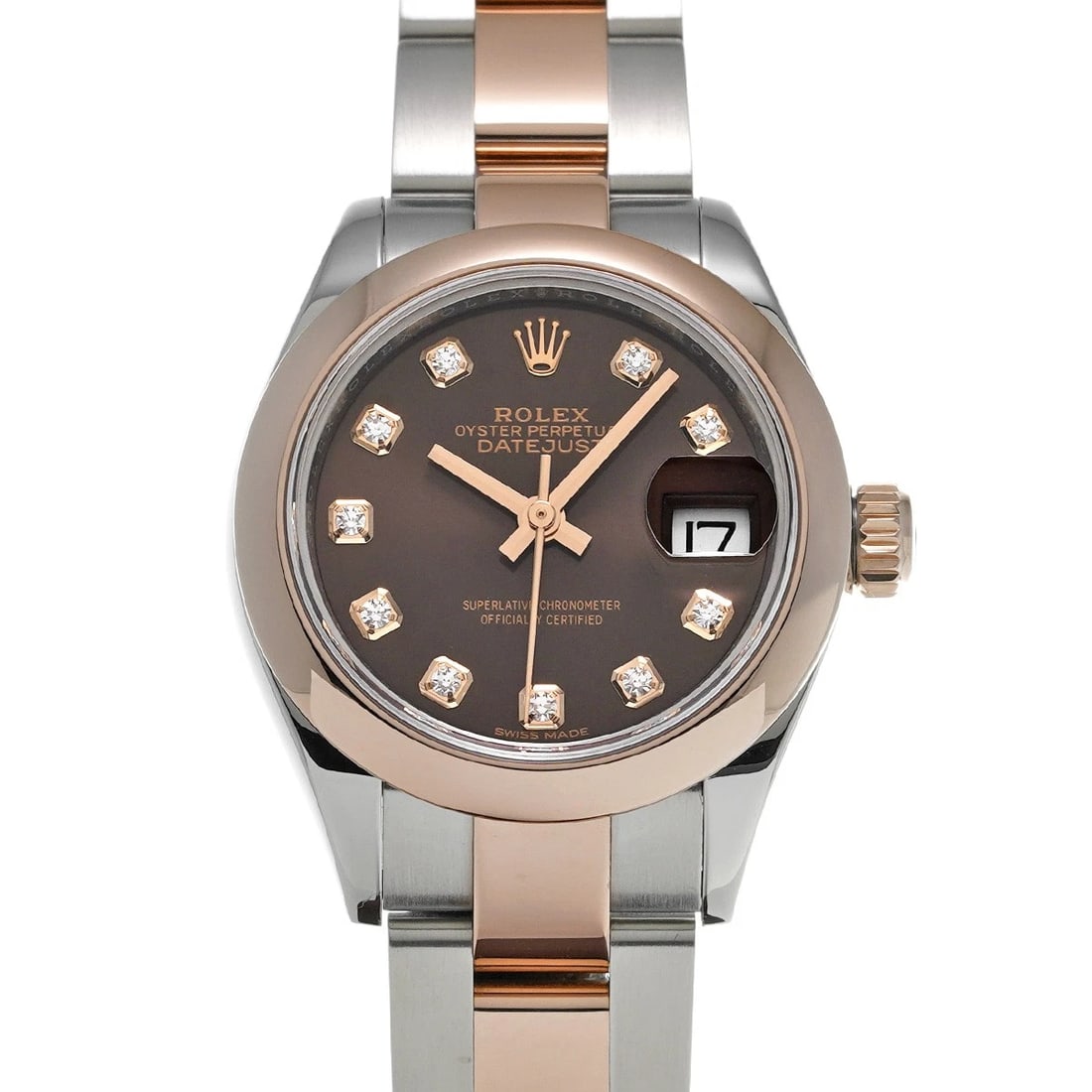 ROLEX DATEJUST CHOCOLATE BROWN/DIAMOND WATCH: ROLEX Datejust Chocolate brown/diamond Watch Brand: ROLEX Type/Style: Wristwatch Material: Band Material Stainless steel/Everrose gold, Case Material Stainless steel Color: Dial Color Chocolate