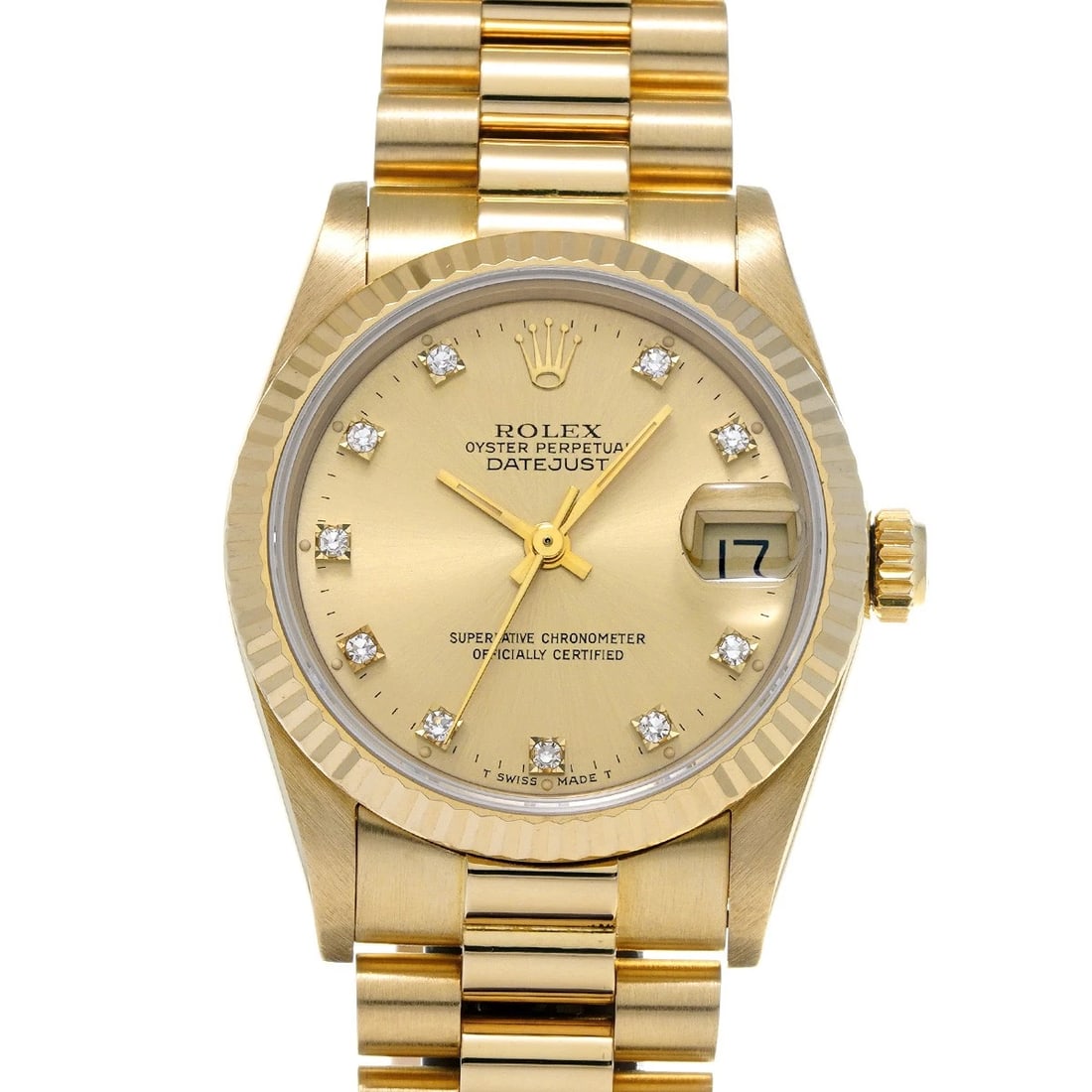 ROLEX DATEJUST CHAMPAGNE/DIAMOND WATCH: ROLEX Datejust Champagne/diamond Watch Brand: ROLEX Type/Style: Wristwatch Material: Band Material Yellow Gold, Case Material Yellow Gold Color: Dial Color Champagne/diamond Size: ?Case? H/about 31mm