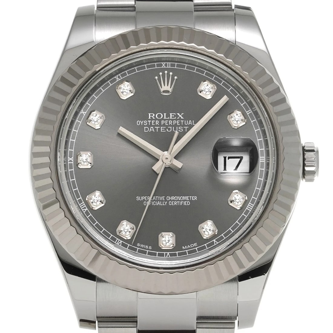 ROLEX DATEJUST GRAY/DIAMOND WATCH - 4