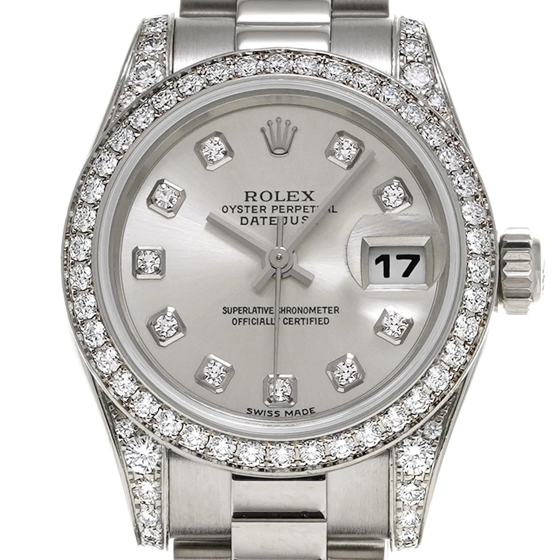 ROLEX DATEJUST SILVER/DIAMOND WATCH - 4
