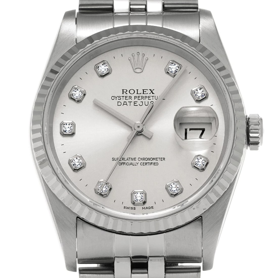 ROLEX DATEJUST SILVER/DIAMOND WATCH - 3