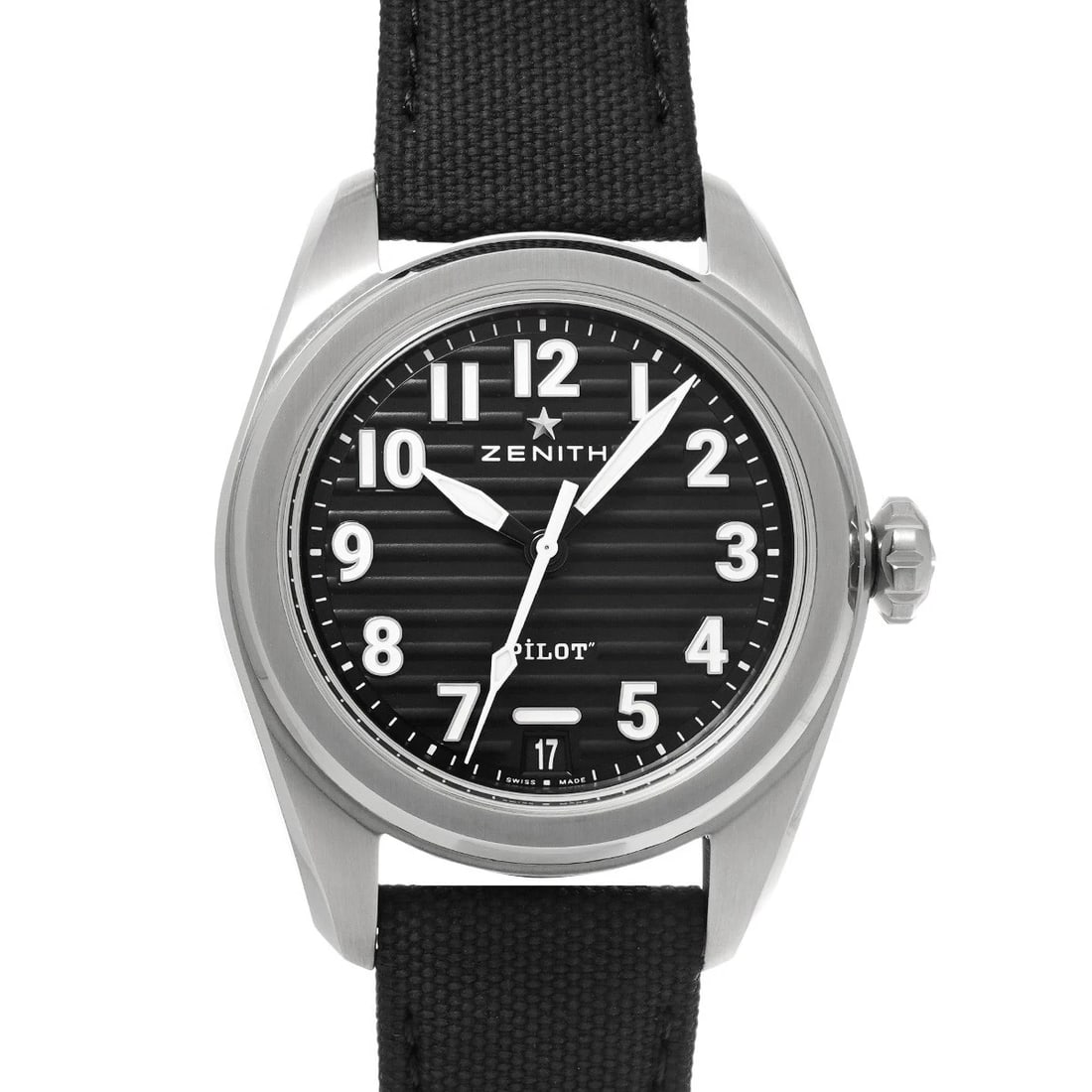 ZENITH PILOT AUTOMATIC BLACK WATCH: ZENITH Pilot automatic black Watch Brand: ZENITH Type/Style: Wristwatch Material: Band Material calf, Case Material Stainless steel Color: Dial Color black Size: ?Case? H/about 40mm W/about 40mm