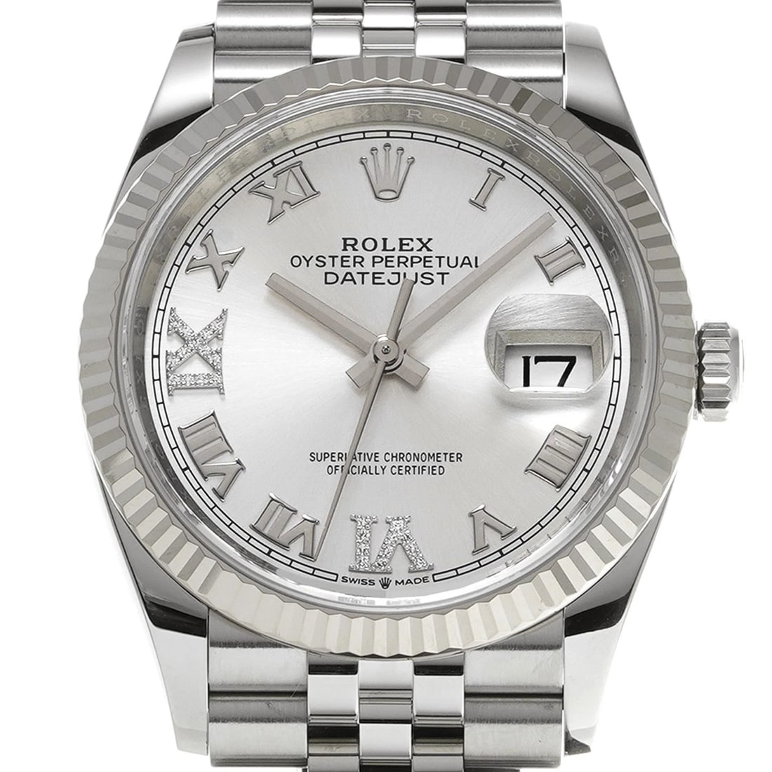 ROLEX DATEJUST SILVER/DIAMOND WATCH - 4