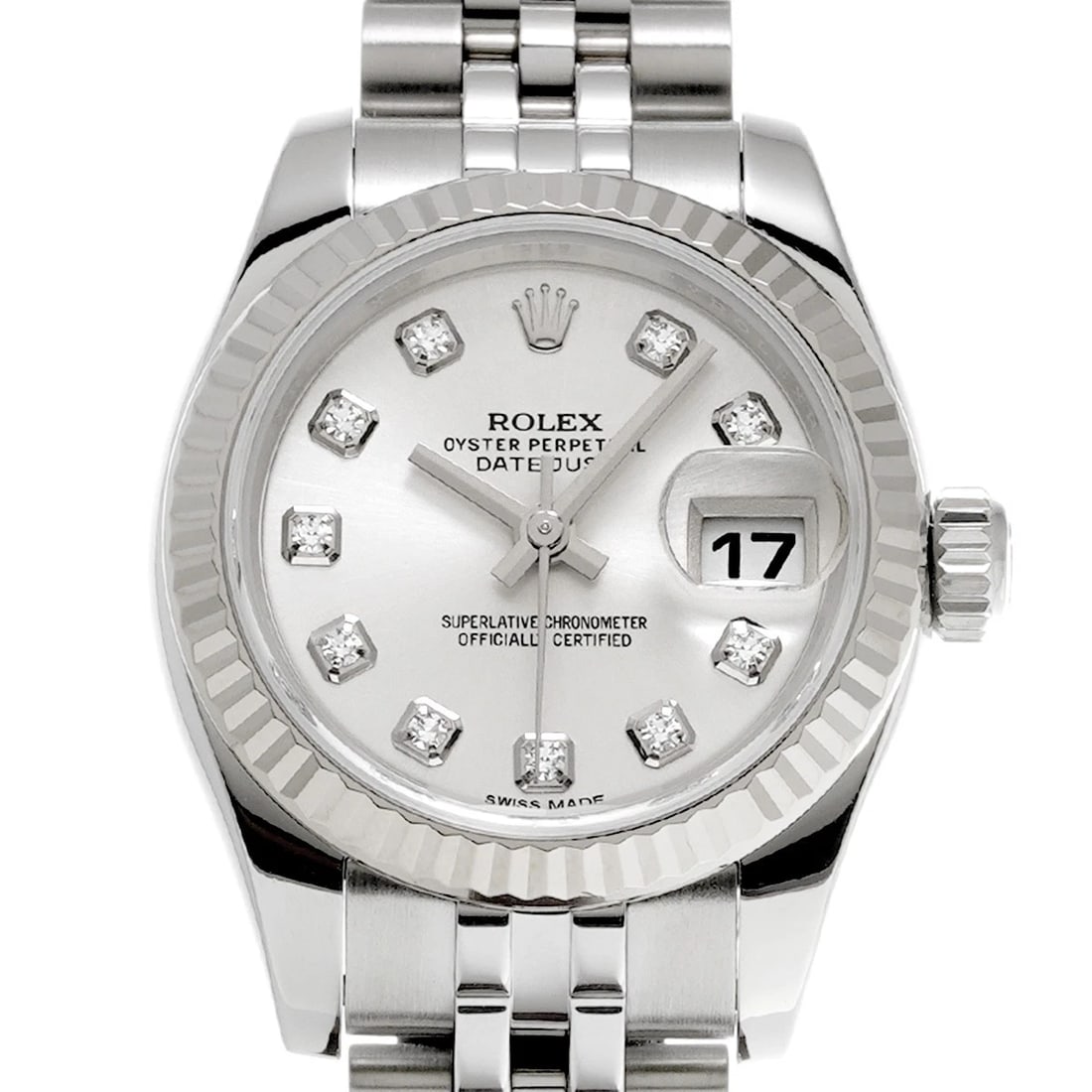 ROLEX DATEJUST SILVER/DIAMOND WATCH - 4