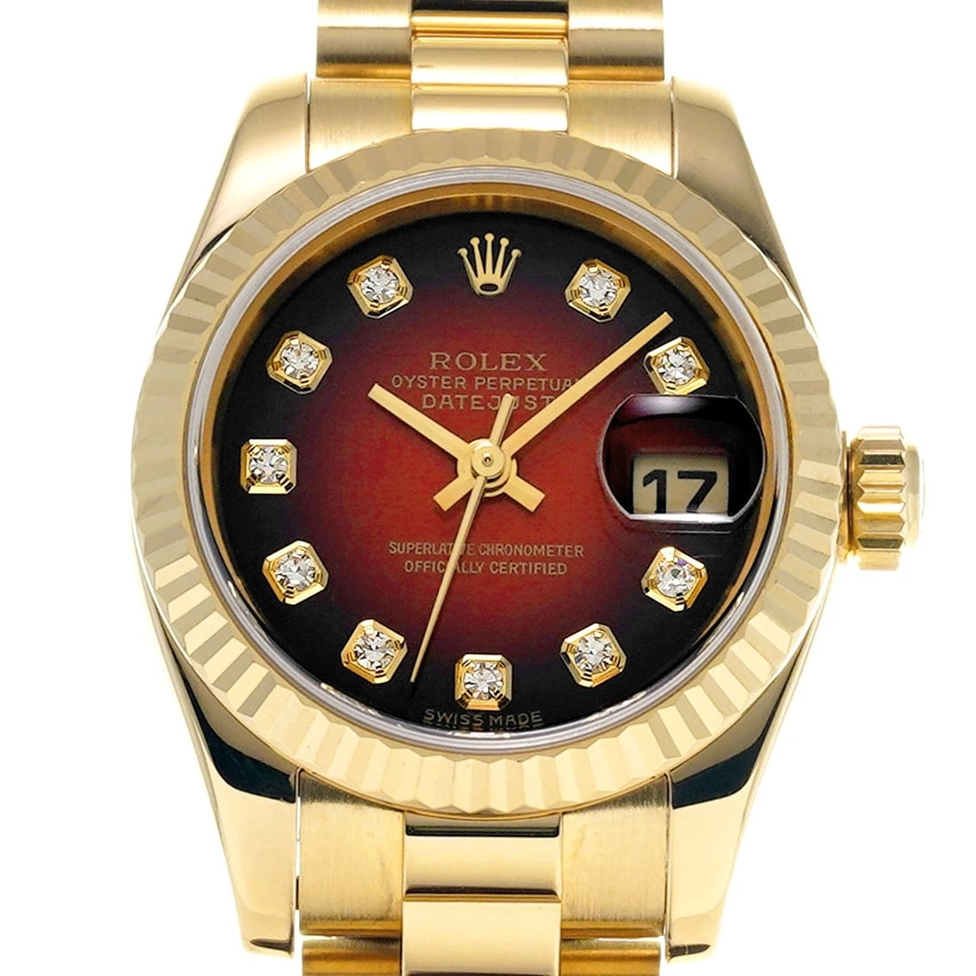ROLEX DATEJUST RED GRADIENT/DIAMOND WATCH - 4