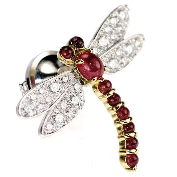 K18YG/WG RUBY DIAMOND BROOCH - 2