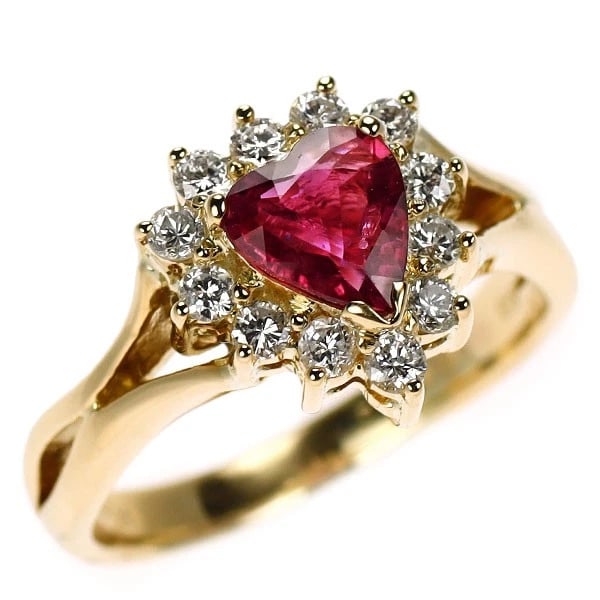 K18YG HEART SHAPE RUBY DIAMOND RING: K18YG heart shape ruby diamond ring Brand: None Type/Style: rings Material: K18YG, Main Stone Ruby Color: YG Size: 5.5 - 5.75 US Accessories: None Accessories Notice: When purchasing pre-owned goods,