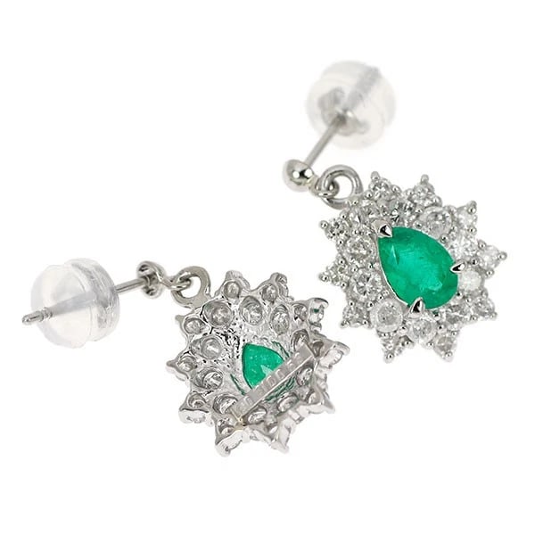 PT900 EMERALD DIAMOND EARRING - 2