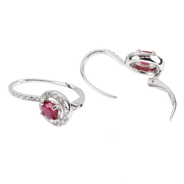 K18WG RUBY DIAMOND HOOP EARRINGS - 2
